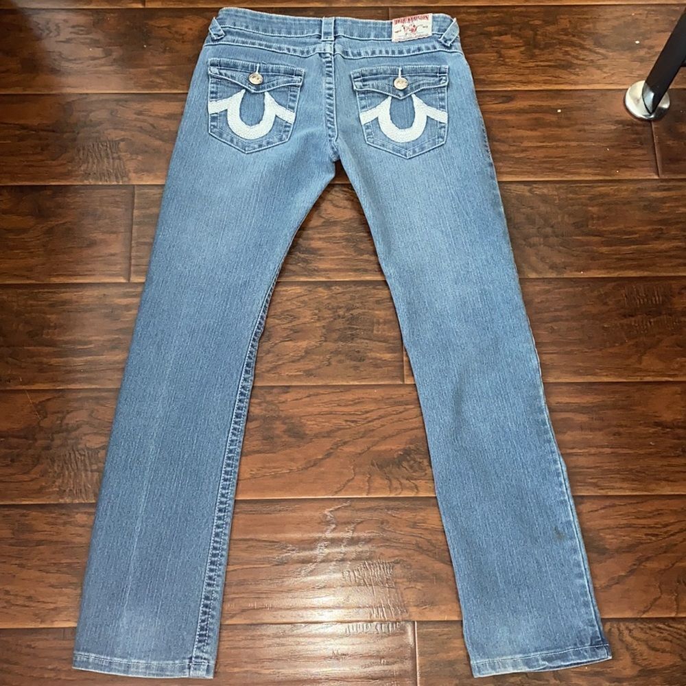 True Religion Joey Super T Blue Distressed Denim Jeans Casual Event Party - Picture 5 of 11